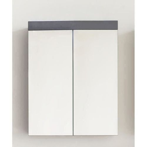 Meuble De Salle De Bain - Armoire De Toilette - Miroir - 2 Portes - Gris - L60xp17xh77cm - Amanda