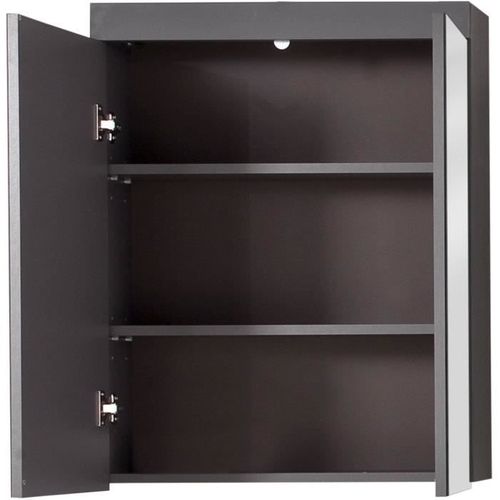 Meuble De Salle De Bain - Armoire De Toilette - Miroir - 2 Portes - Gris - L60xp17xh77cm - Amanda