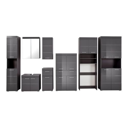 Meuble De Salle De Bain - Armoire De Toilette - Miroir - 2 Portes - Gris - L60xp17xh77cm - Amanda