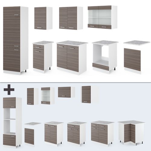 Cuisine Kitchenette Bloc cuisine intégrée Blanc Béton Malia 220 cm Respekta