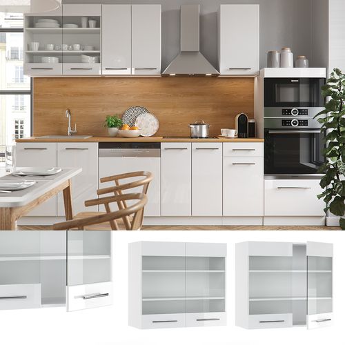 Vicco meuble de cuisine haut vitré "R-Line", Bleu-gris/Blanc, 80 cm