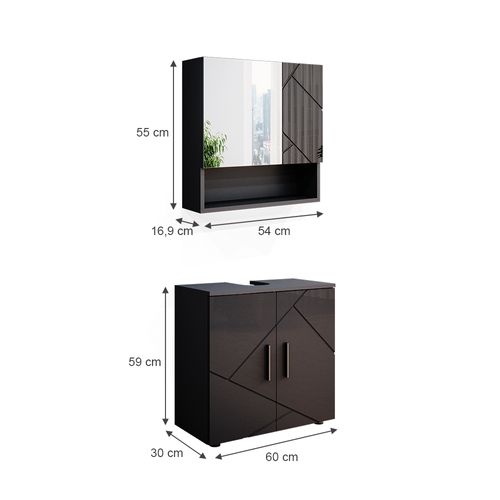 Meuble Sous Vasque Irma - 80x57 Cm - Anthracite/Artisan - Armoire Basse Avec Tiroirs Pour Salle De Bains