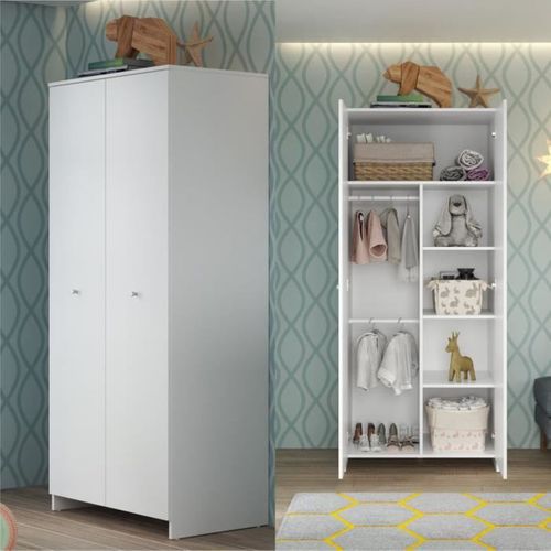 Trio Chambre Bébé Blanc 70x140 : Lit À Barreaux + Commode + Armoire 2 Portes