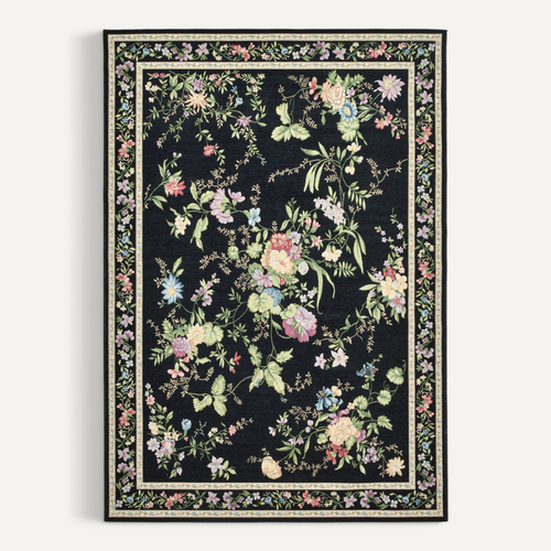 Tapis Floral Tissé Plat Flomi 60x90 Cm - Noir