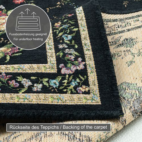 Tapis Floral Tissé Plat Flomi 60x90 Cm - Noir