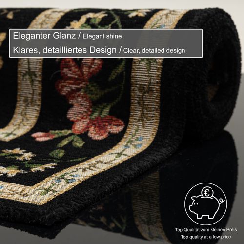 Tapis Floral Tissé Plat Flomi 60x90 Cm - Noir