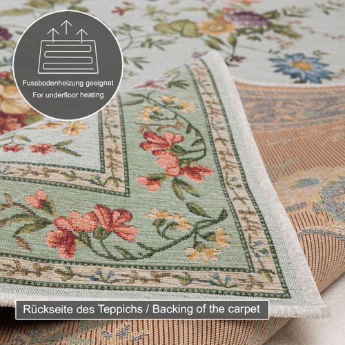 Tapis Floral Tissé Plat Flomi 80x150 Cm - Menthe