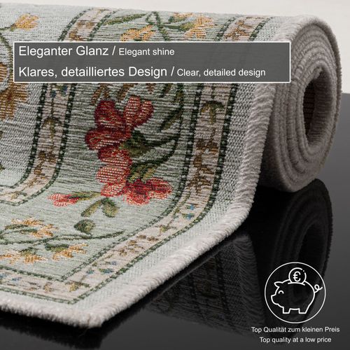 Tapis Floral Tissé Plat Flomi 80x150 Cm - Menthe