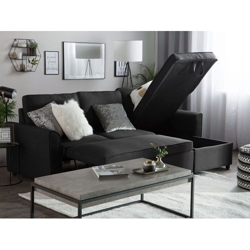 Canapé Angle Côté Gauche Convertible En Tissu Noir 3 Places Nesna