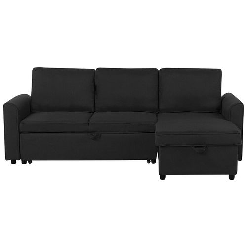 Canapé Angle Côté Gauche Convertible En Tissu Noir 3 Places Nesna