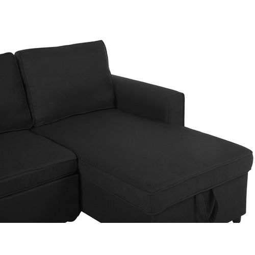 Canapé Angle Côté Gauche Convertible En Tissu Noir 3 Places Nesna