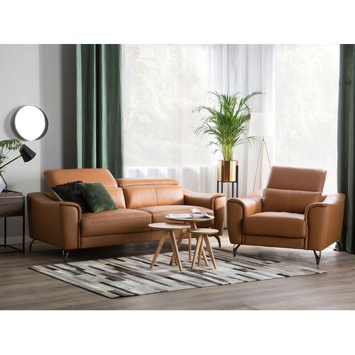Ensemble Canapé Et Fauteuil En Cuir Marron Doré 4 Places Narwik