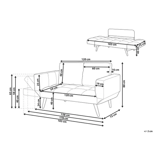 Canapé Convertible 2 Places En Tissu Bleu Marine Brekke