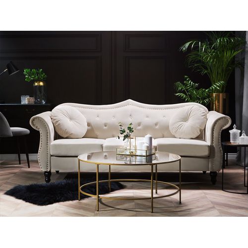 Canapé Chesterfield 3 Places En Velours Beige Skien