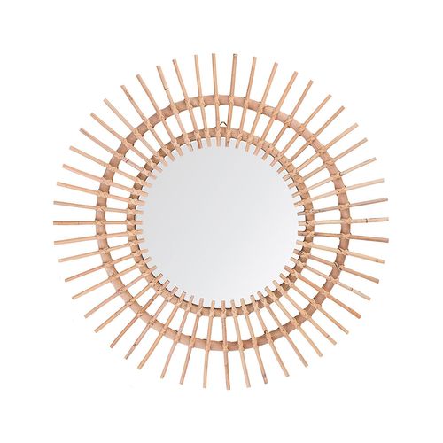 Miroir Rond En Rotin - Déco Murale Naturelle Pour Salon, Entrée Ou Salle De Bain - Diamètre 40 Cm, Couleur Bois