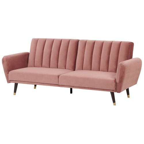 Canapé Convertible 3 Places En Velours Rose Vimmerby
