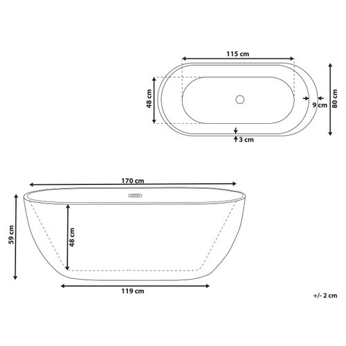 Baignoire Balnéo Îlot Avec LED Nevis 170 X 80 Cm Noir