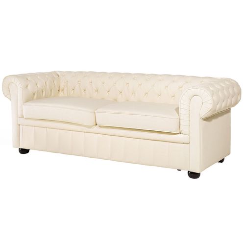Ensemble Canapé Et Fauteuil En Cuir Beige Crème 4 Places Chesterfield