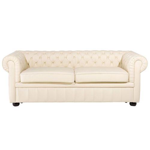 Ensemble Canapé Et Fauteuil En Cuir Beige Crème 4 Places Chesterfield