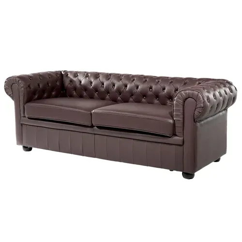 Ensemble Canapé Et Fauteuil En Cuir Marron 4 Places Chesterfield