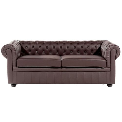 Ensemble Canapé Et Fauteuil En Cuir Marron 4 Places Chesterfield