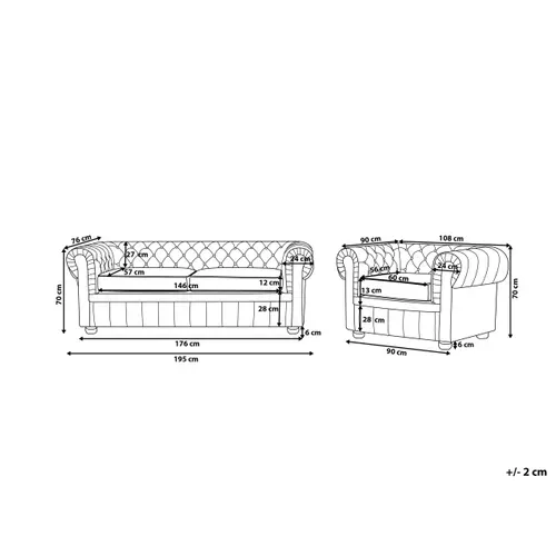 Ensemble Canapé Et Fauteuil En Cuir Marron 4 Places Chesterfield