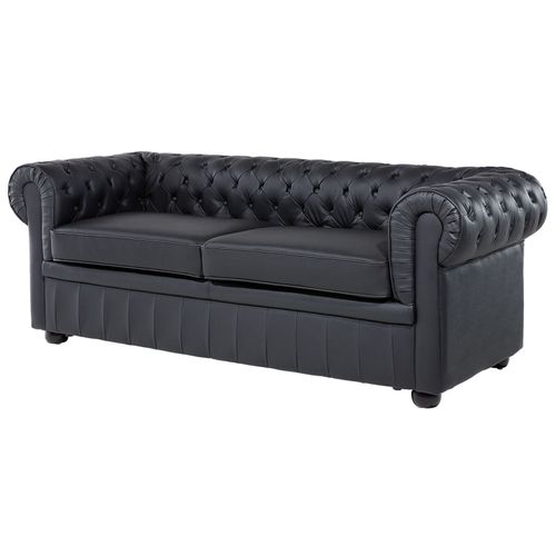 Ensemble Canapé Et Fauteuil En Cuir Noir 4 Places Chesterfield