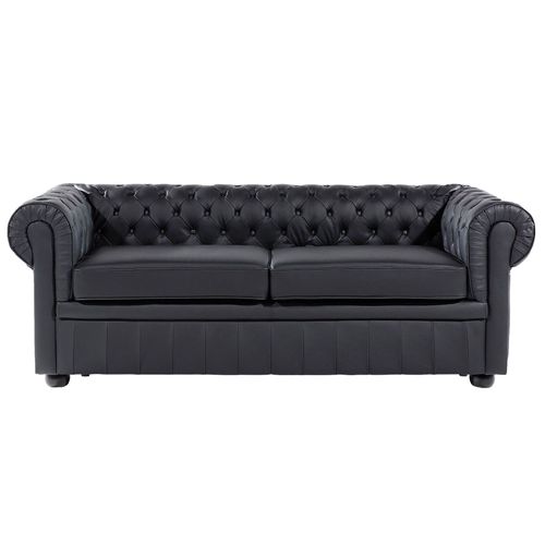 Ensemble Canapé Et Fauteuil En Cuir Noir 4 Places Chesterfield