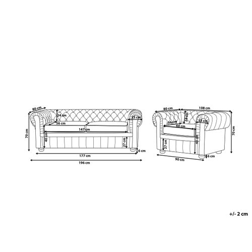 Ensemble Canapé Et Fauteuil En Cuir Noir 4 Places Chesterfield