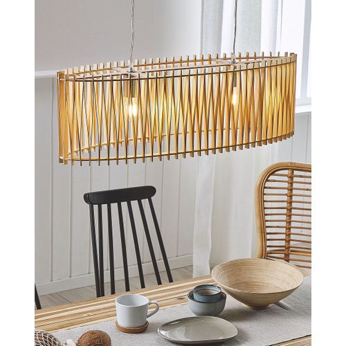 Lampe Suspension Design Effet Bois Clair Chari