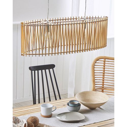 Lampe Suspension Design Effet Bois Clair Chari