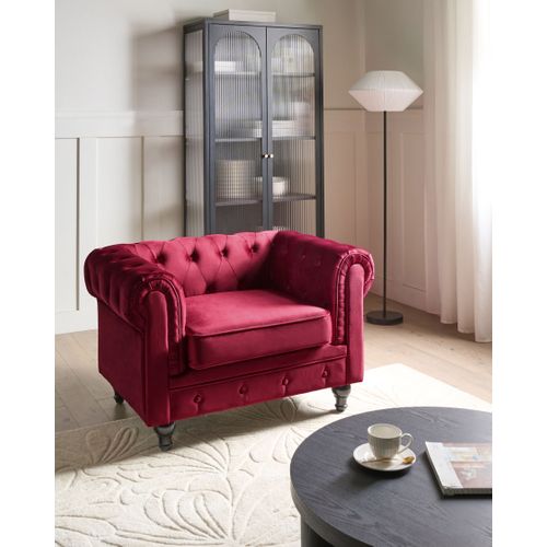 Velours Fauteuil Rouge Foncé Chesterfield