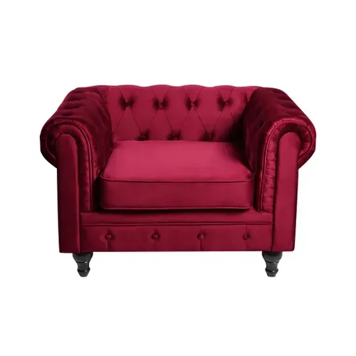 Velours Fauteuil Rouge Foncé Chesterfield