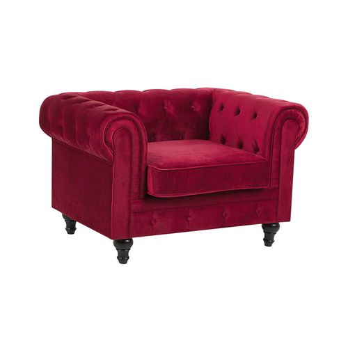 Velours Fauteuil Rouge Foncé Chesterfield
