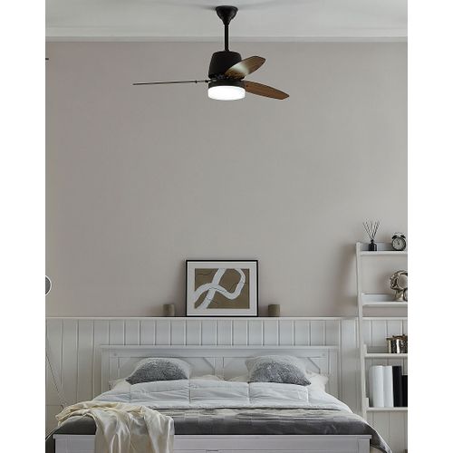 Ventilateur De Plafond Effet Bois Foncé Avec Lampe Blanche Mlava