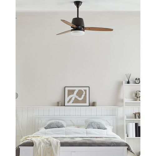 Ventilateur De Plafond Effet Bois Foncé Avec Lampe Blanche Mlava