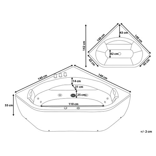 Baignoire D'angle à Remous Avec LED Meves 140 X 140 Cm Noir