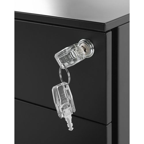 Caisson De Bureau Métal Noir 3 Tiroirs Avec Roulettes Et Serrure - Rangement Dossiers