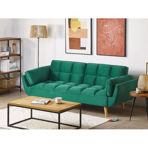 Canapé 3 Places Convertible En Velours Vert Asby