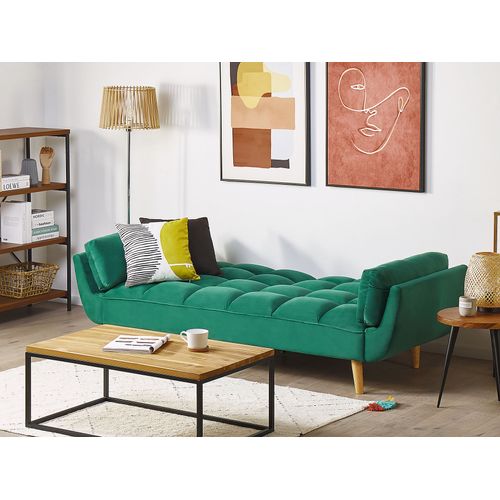Canapé 3 Places Convertible En Velours Vert Asby