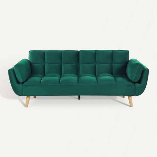 Canapé 3 Places Convertible En Velours Vert Asby