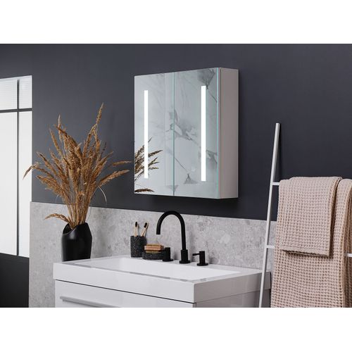 Armoire De Toilette Blanche Avec Miroir LED 60 X 60 Cm Chabunco