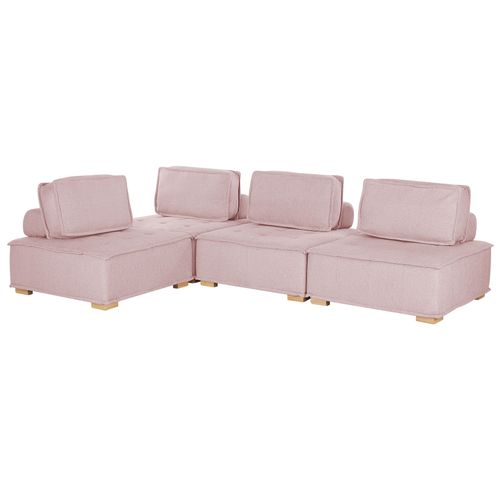 Canapé D'angle Modulable 4 Places En Tissu Rose Tibro
