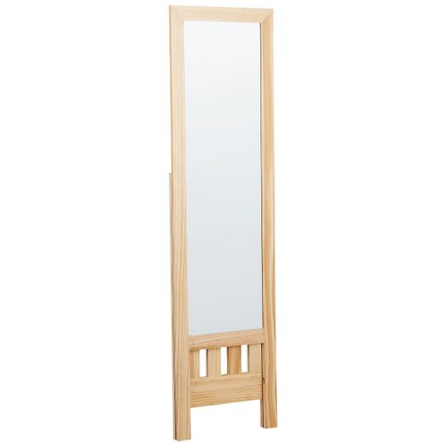 Miroir Sur Pied Avec Étagère En Bois Clair Luisant