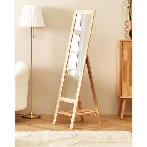 Miroir Sur Pied Avec Étagère En Bois Clair Luisant