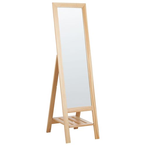 Miroir Sur Pied Avec Étagère En Bois Clair Luisant