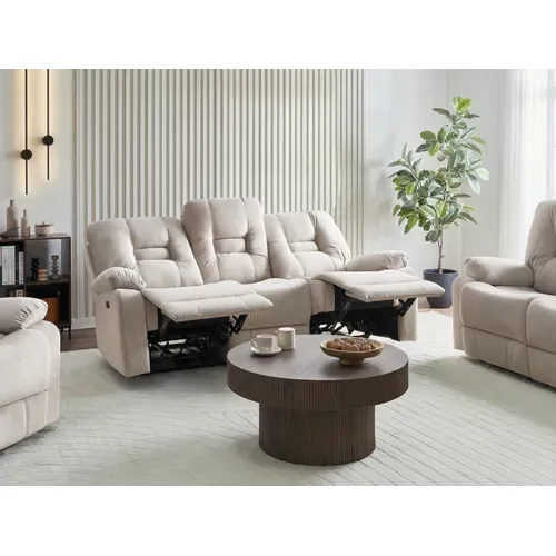 Canapé De Salon 3 Places Électrique Inclinable En Velours Beige Avec LED Et Port USB Bergen
