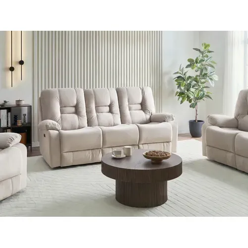 Canapé De Salon 3 Places Électrique Inclinable En Velours Beige Avec LED Et Port USB Bergen
