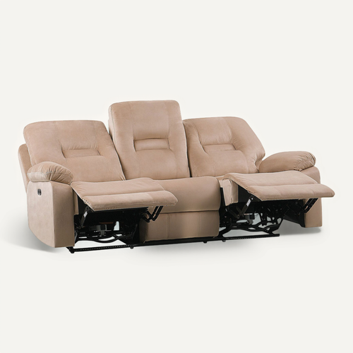 Canapé De Salon 3 Places Électrique Inclinable En Velours Beige Avec LED Et Port USB Bergen