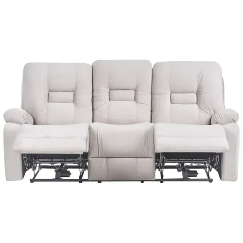 Canapé De Salon 3 Places Électrique Inclinable En Velours Beige Avec LED Et Port USB Bergen